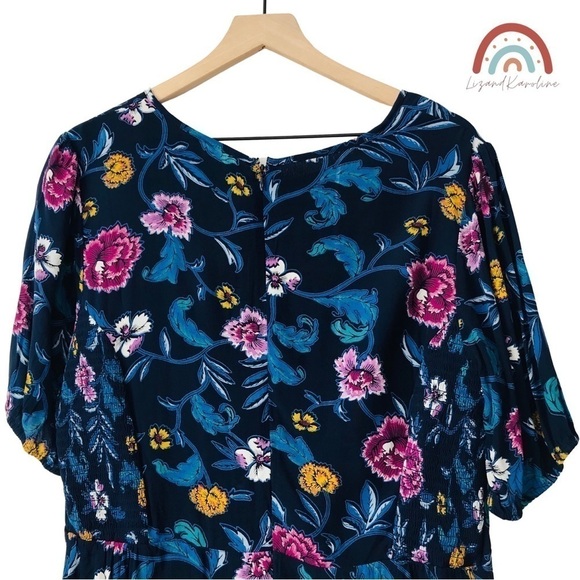 New! Old Navy Bohemian Smocked Blue Floral Fit & Flare Dress - Picture 4 of 11